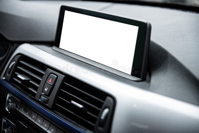 Car Multimedia Monitors Screen with Empty Space for Message. Stock