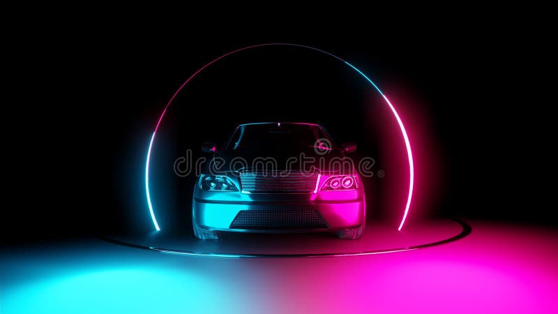 Car with Neon Light Circle Frames Stock Illustration - Illustration of  neon, abstract: 171646628