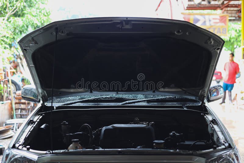 The Car Opened the To Repair the Engine Stock Image Image of