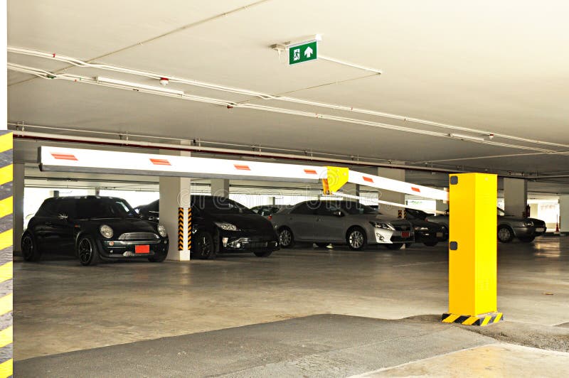 Car park entrance with the barrier stock image