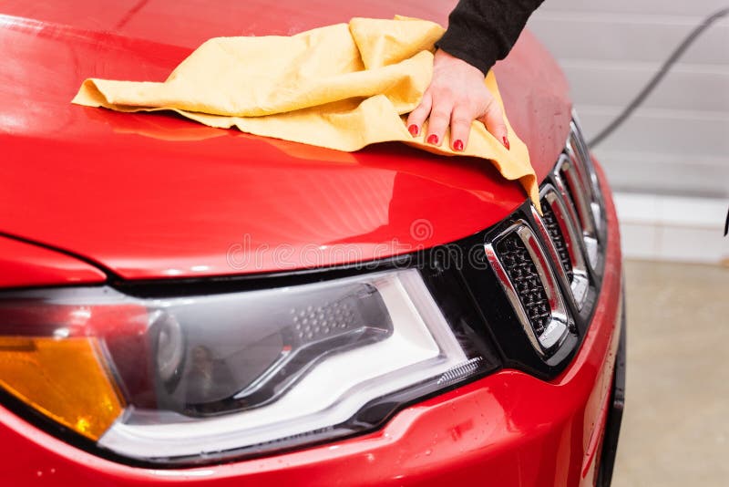 Car Polishing with Yellow Microfiber Cloth. Protection of Paintwork Stock Image Image of
