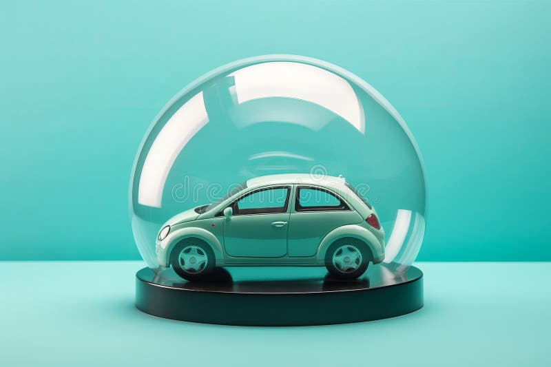 A Car Protected Under a Glass Dome Bubble. Car Insurance Concept Stock