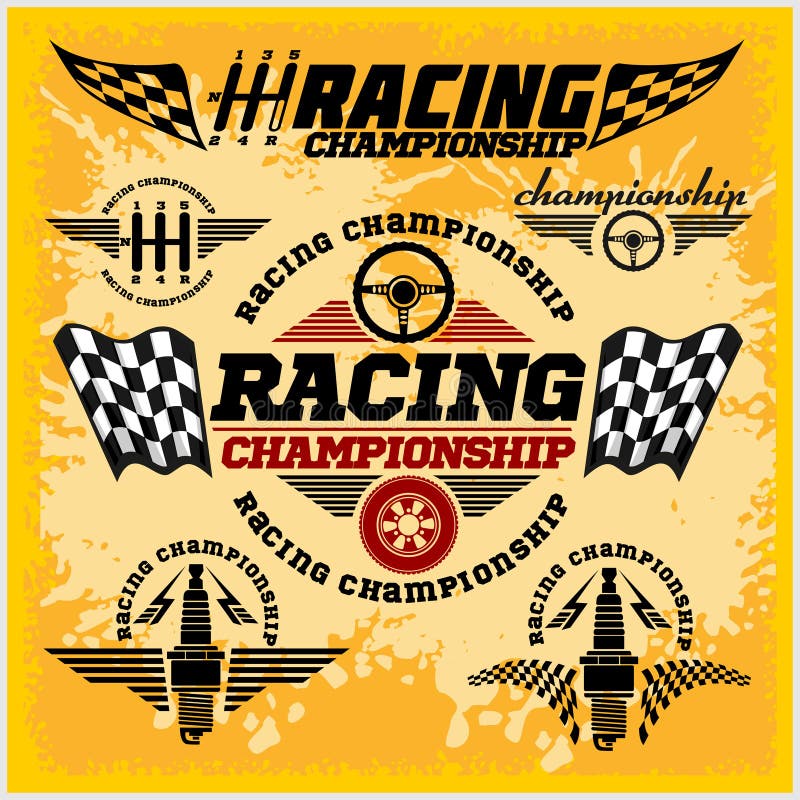 Car racing emblems and championship race vector