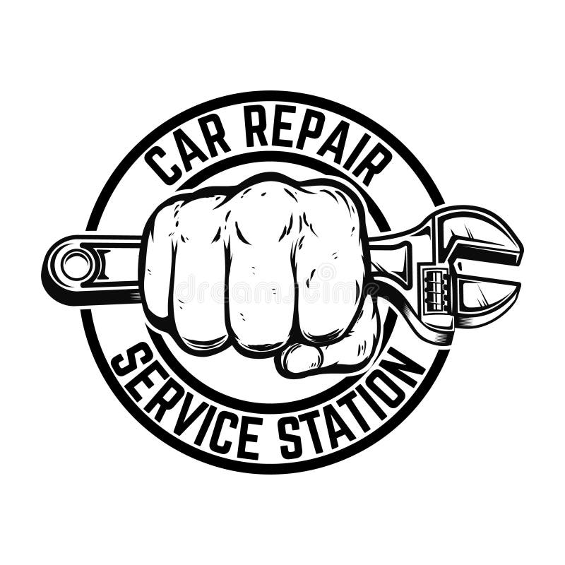 Car Repair Service Station. Hand with Adjustable Wrench. Design Element ...