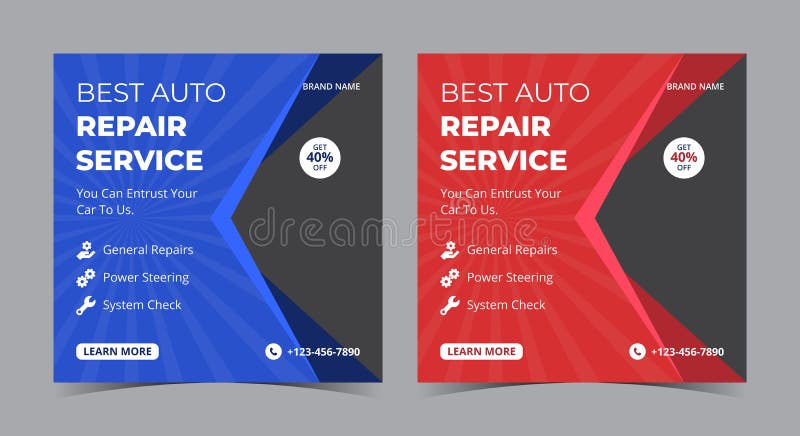 Car repair social media post. automotive square flyer. auto repair engine oil change social media post and flyer template