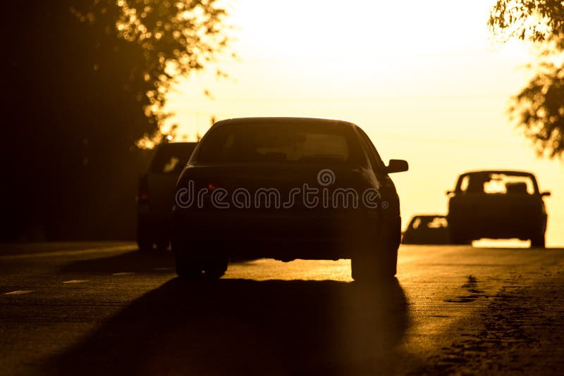 Car Rides on the Road at Sunset Stock Photo Image of sunset, road