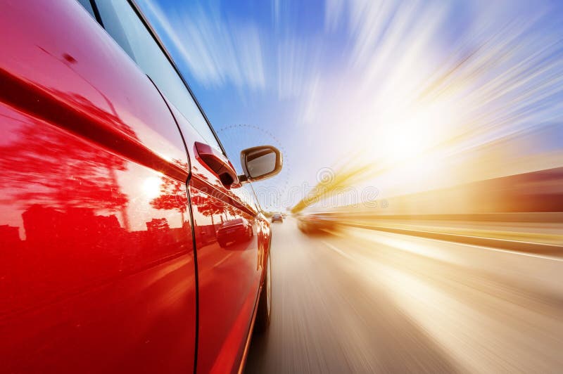 Car on road with motion blur background