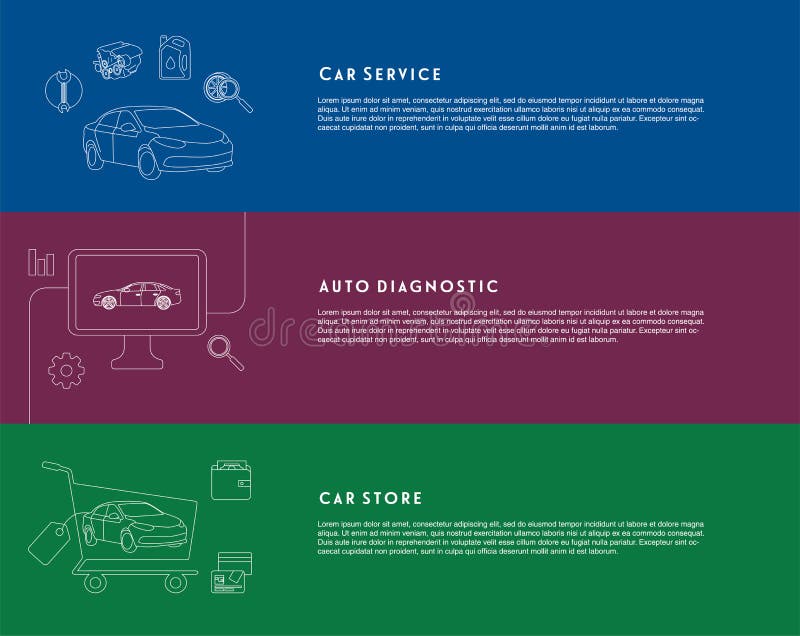 Car Service, Diagnostic, Store Banners Stock Vector Illustration of