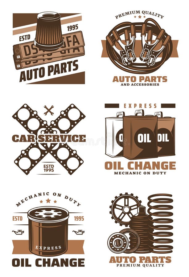 Car Service Retro Icon with Vintage Auto Parts Stock Vector