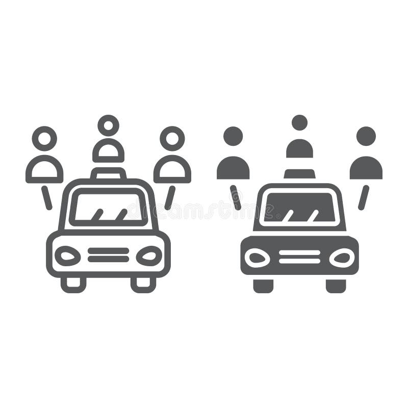 Car sharing line and glyph icon, auto and people, automobile sign, vector graphics, a linear pattern on a white background, eps 10.