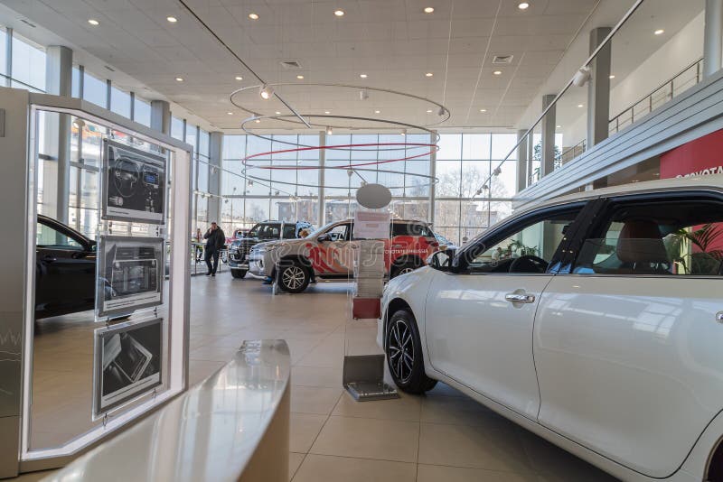 Car in showroom of dealership Toyota in Nizhny Novgorodcity in 2018