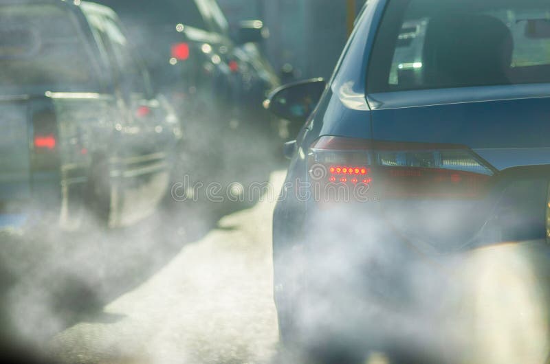 Road pollution by car stock image. Image of stop, smoke - 176437099