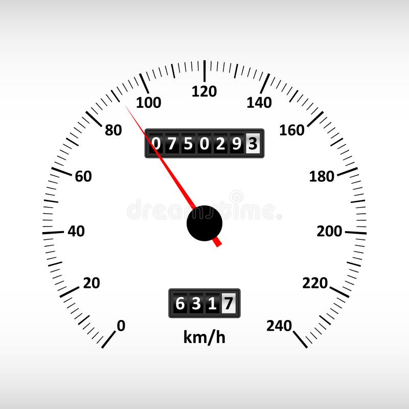 Car speedometer with speed scale and kilometer counter. Vector.