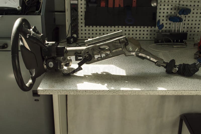 The Car Steering Column Assembly is on the Desktop Stock Image Image