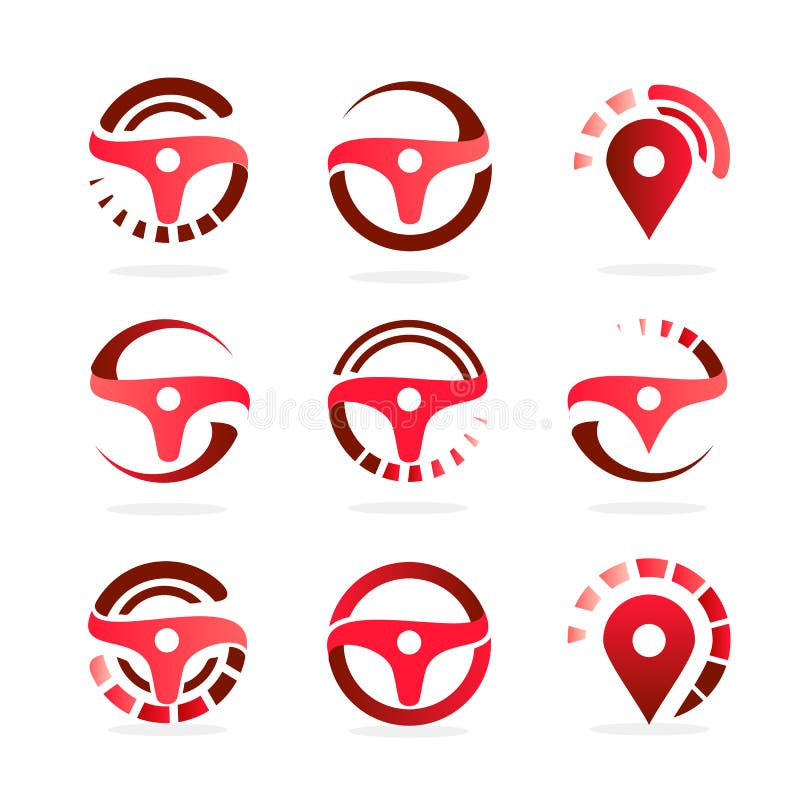 Car Steering Wheel set, abstract logo template. Navigation map icons. Automotive vector illustration.