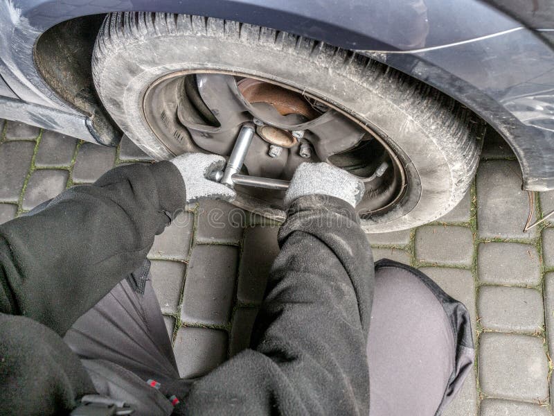 Car tire change stock photo. Image of work, worker, garage 43240854