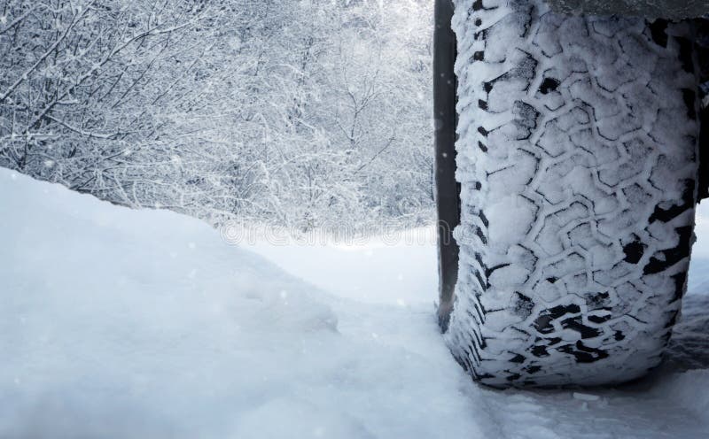 Car tire in the snow