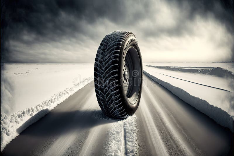 Snowcovered Road with Car Tire Tracks Stock Image Image of