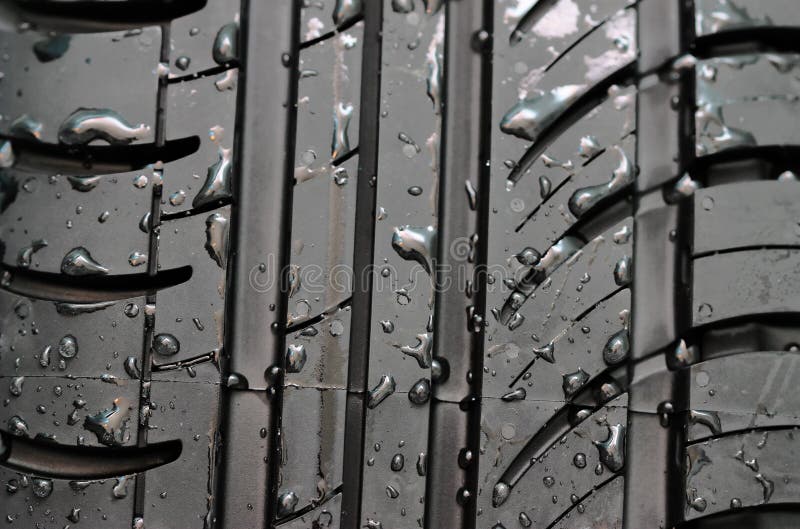 Car tire with with water drops to background