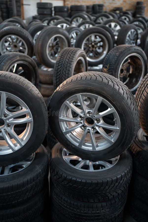 Car Tires in Automobile Store Stock Photo Image of metal, black