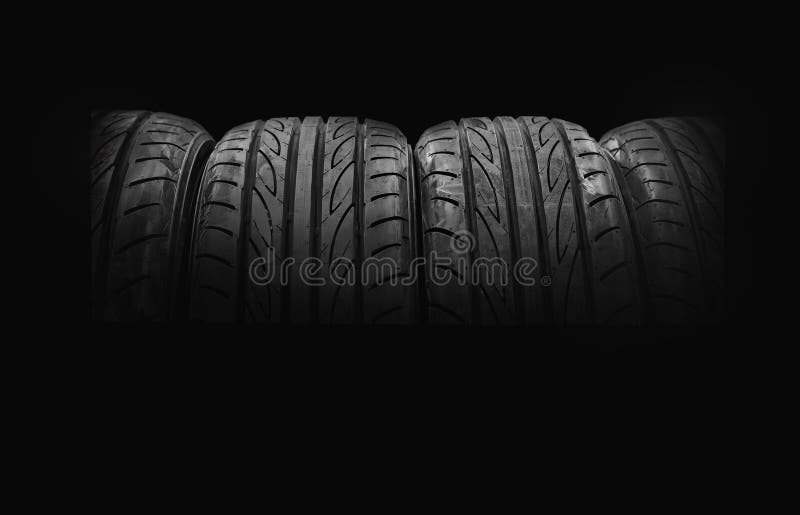 Car Tires Isolated On Black Stock Image Image of equipment, align