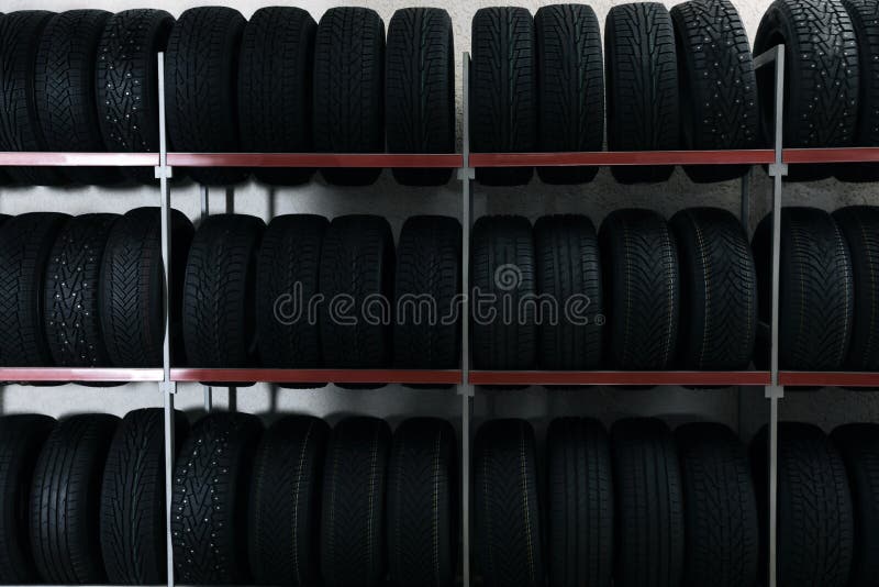 Car Tires on Rack in Auto Store Stock Photo Image of automobile
