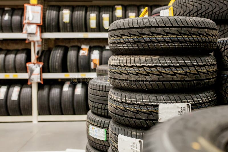 Car Tires and Wheels at Warehouse in Tire Store Stock Image Image of