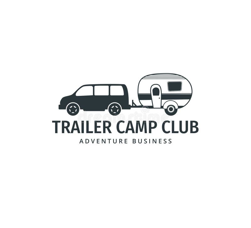 Car Towing a Camping Trailer for Road Trip Camp Adventure Vector Logo ...