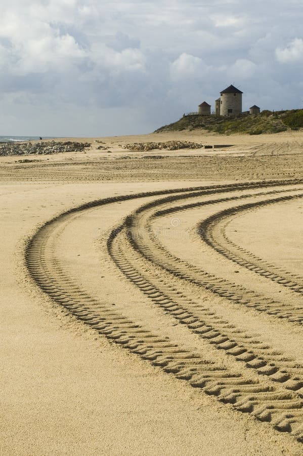 Car tracks in the sand