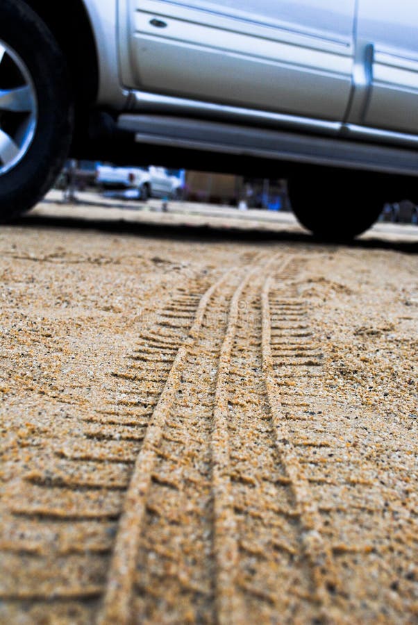Car tracks in the sand