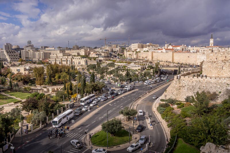 The Car Traffic on the Junction at Jerusalem Downtown, Israel