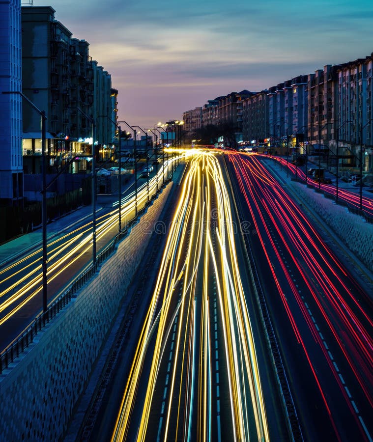 Car Traffic Light at Night City. Stock Photo Image of nighttime