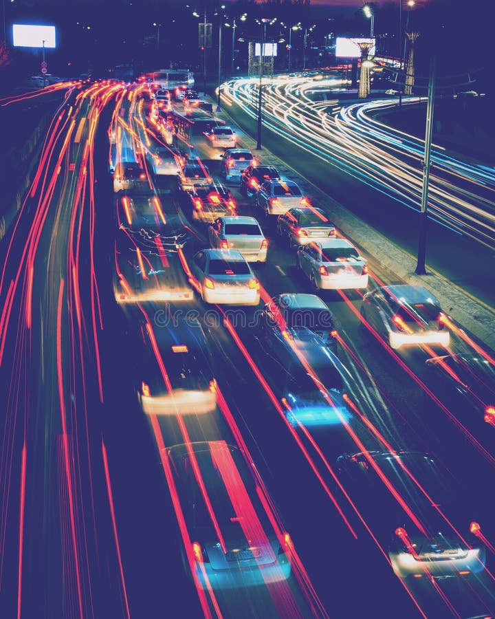 Car Traffic Light at Night City. Stock Photo Image of movement, illuminated 271990784
