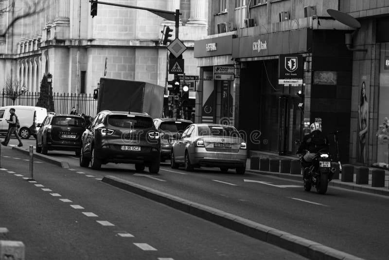 Car Traffic, Pollution, Traffic Jam in Bucharest, Romania, 2022