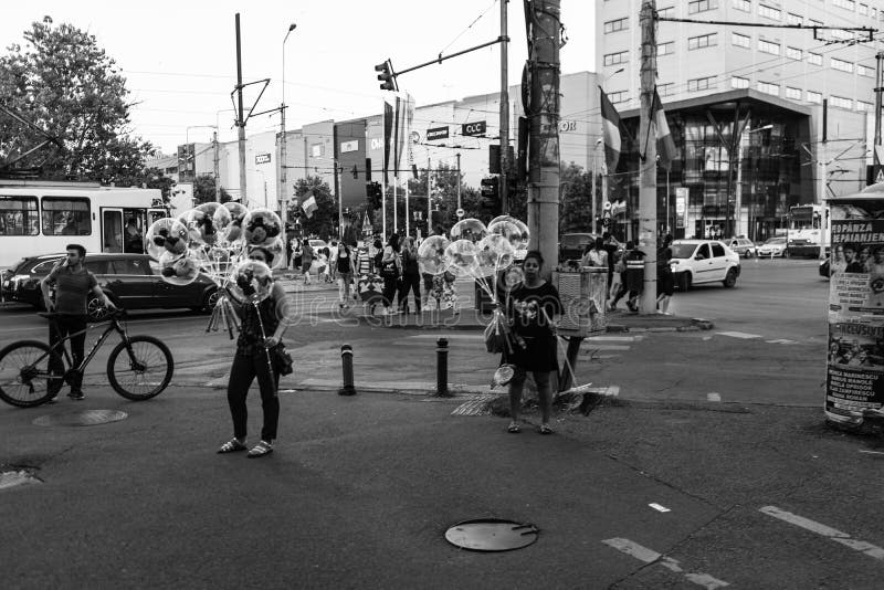 Car Traffic, Pollution, Traffic Jam City Downtown Bucharest, Romania