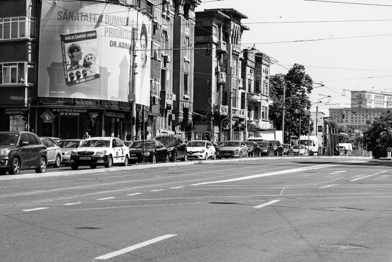 Car Traffic, Pollution, Traffic Jam City Downtown Bucharest, Romania