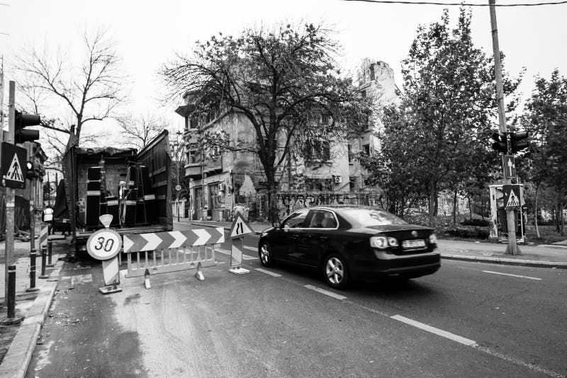 Car Traffic, Pollution, Traffic Jam City Downtown Bucharest, Romania