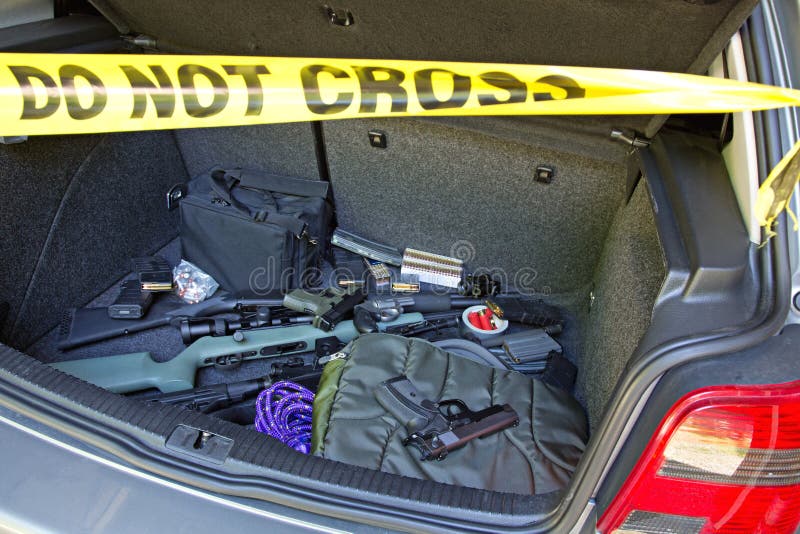 Car trunk full of guns