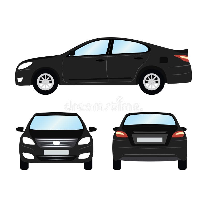 Car vector template on white background. Business sedan isolated. black sedan flat style. side back front view vector illustration Car vector template on white background. Business sedan isolated. black sedan flat style. side back front view vector illustration