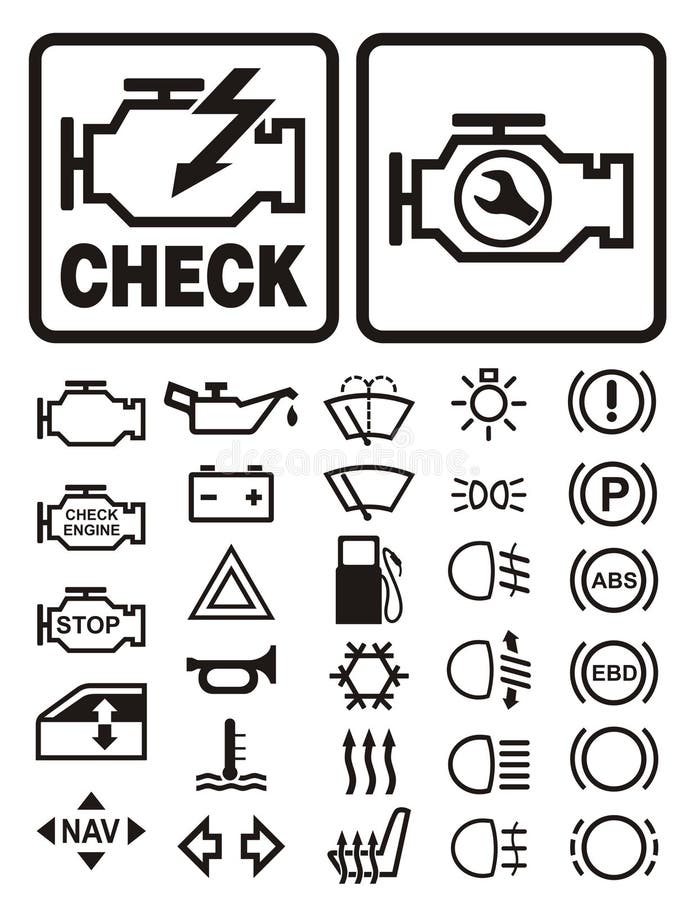 Vector collection of car dashboard panel indicators and warning