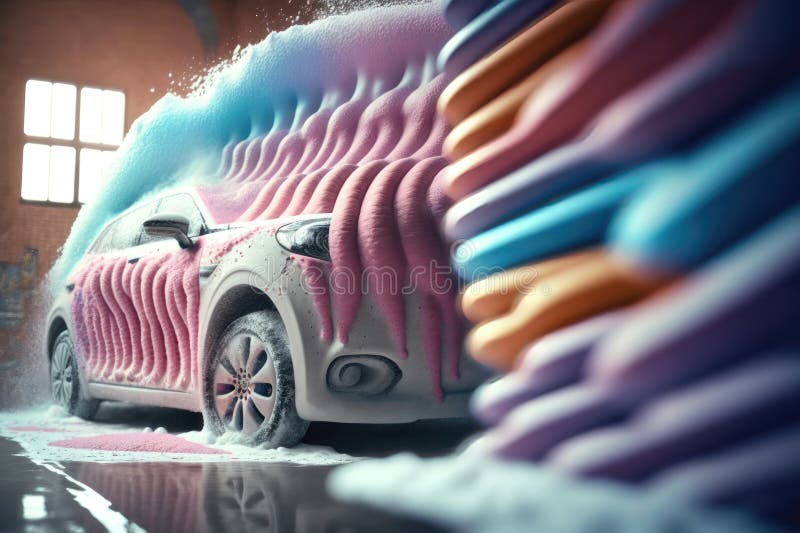 Car Wash with Pink Foam. AI Generated Stock Illustration - Illustration of  dirt, manual: 273265289