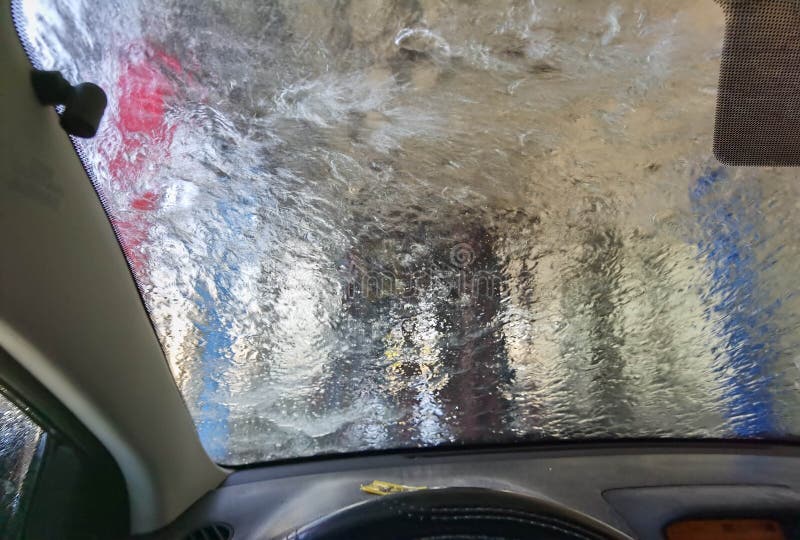 Car Wash Glass Foam Water and Brushes Stock Image Image of laundered