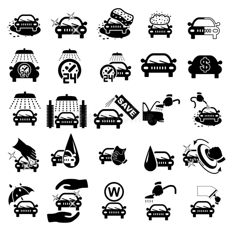 Auto lavar iconos colocar en blanco ilustraciones.