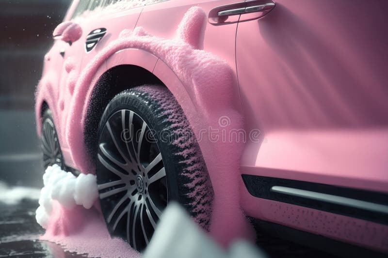 Car Wash with Pink Foam. AI Generated Stock Illustration - Illustration of  dirt, manual: 273265289