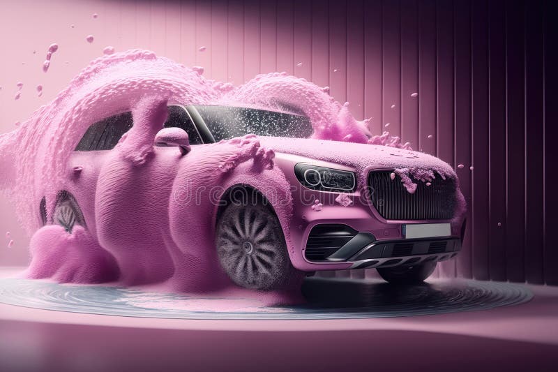 Car Wash with Pink Foam. AI Generated Stock Illustration - Illustration of  dirt, manual: 273265289