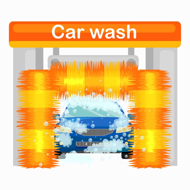 Car Wash Services, Auto Cleaning with Water and Soap Stock Vector