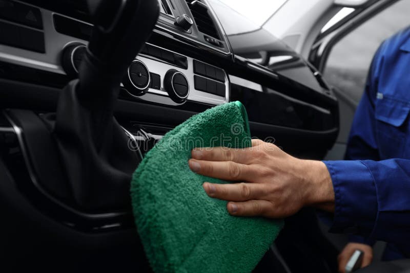 Car Wash Worker Cleaning Automobile Interior Stock Image Image of