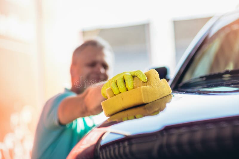 Cleaning Car Using Washing Sponge Stock Image Image of cleaner, clean