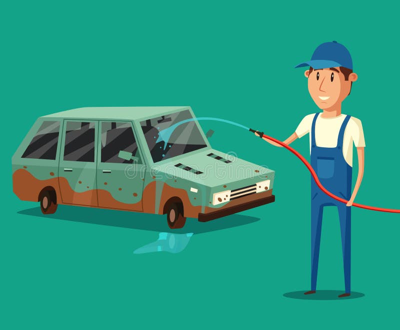 Car Washing Service. Vector Cartoon Illustration Stock Vector -  Illustration of repair, hose: 77492323