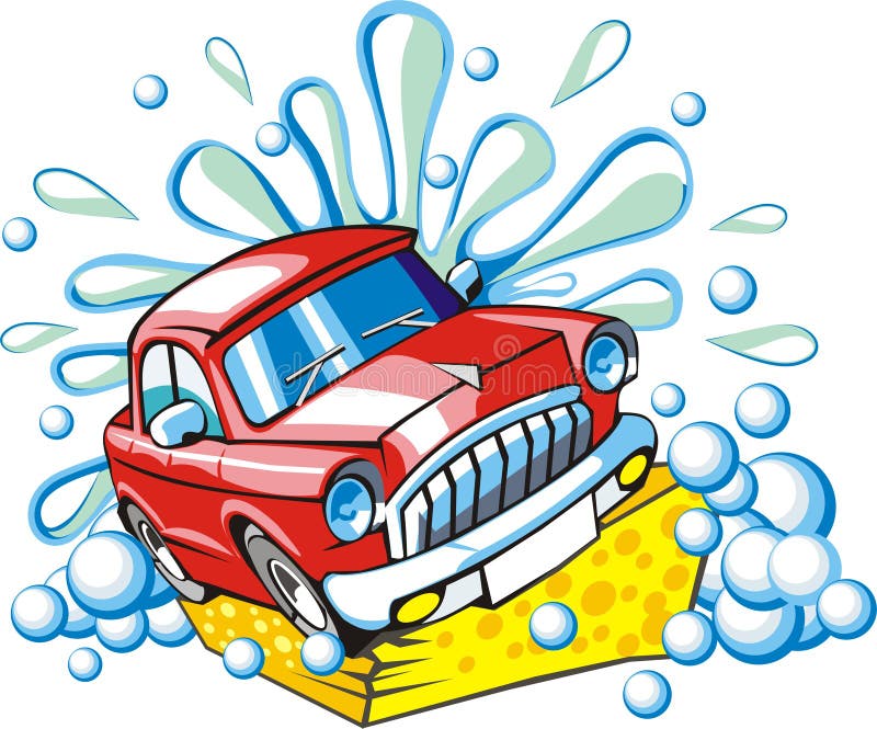 Cartoon car washing with water pipe and sponge Vector Image
